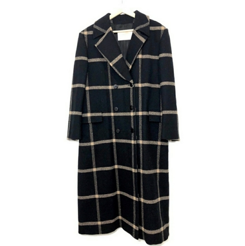 Pendleton Wool Trench Long Jacket Coat Black Plaid